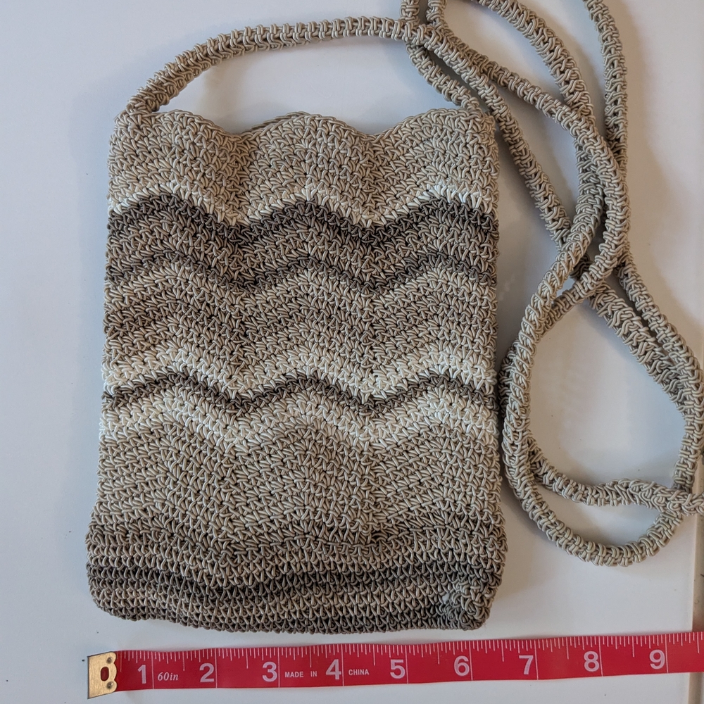 The Limited Tan and Brown Crossbody Bag with Chevron Design